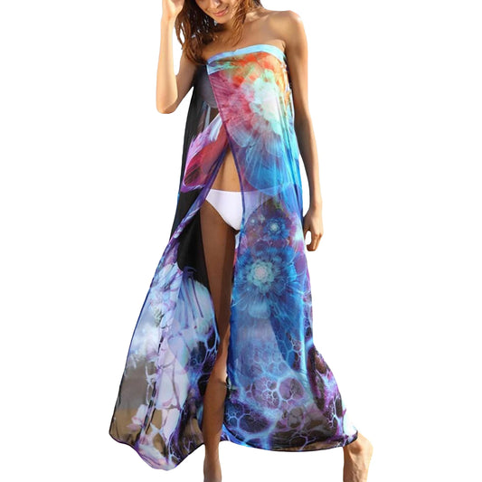 "Women’s Tie-Dye Sleeveless Beach Dress, Bikini Cover-Up, Black/Yellow"