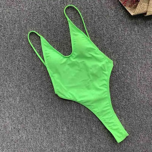 Sexy Backless One-Piece Swimsuit for Women – Cut-Out Monokini in Neon Green, Yellow & Black"