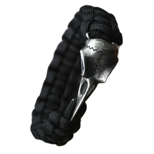 Wicca Skull Rune Bead Viking Bracelet Odin Raven Stainless Steel