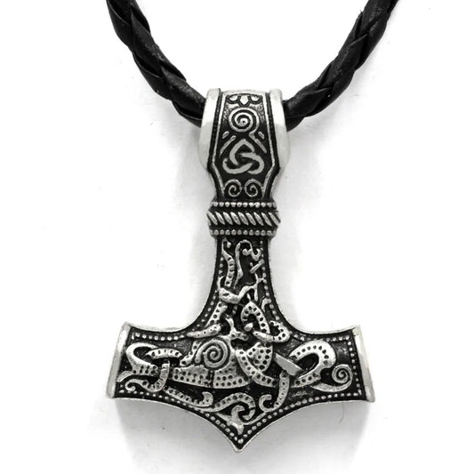 Norse Viking Amulet Necklace – Thor's hammer pendant with Viking runes, perfect for women.