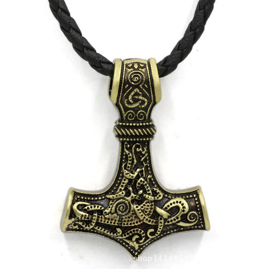 Norse Viking Amulet Necklace – Thor's hammer pendant with Viking runes, perfect for women.