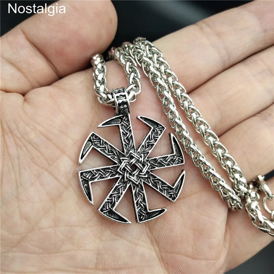 Slavic Kolovrat Amulet Pendant – Pagan Sunflower Talisman Necklace, Norse Jewelry, and Slavic Symbol. Free shipping.