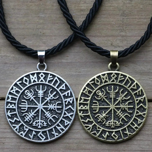 Viking Odin Rune Necklace – Norse Vegvisir compass pendant with runic symbols, perfect for men and women. Bold Viking jewelry.