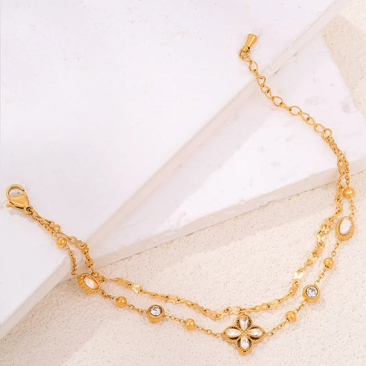 "High-End Stainless Steel 2-Layer Clover Charm Bracelet for Women"