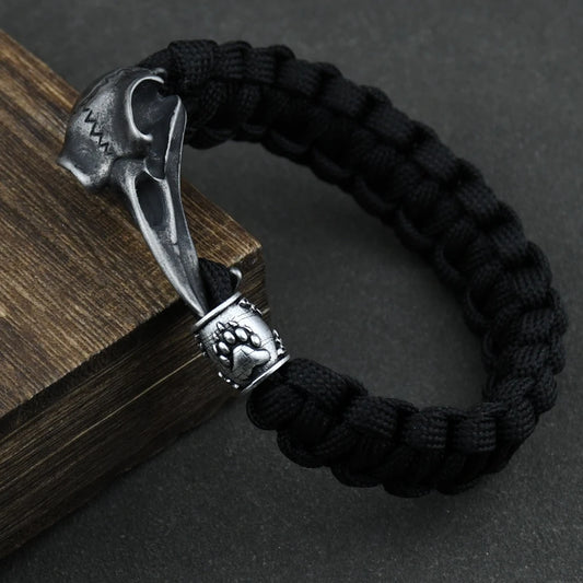 Wicca Skull Rune Bead Viking Bracelet Odin Raven Stainless Steel
