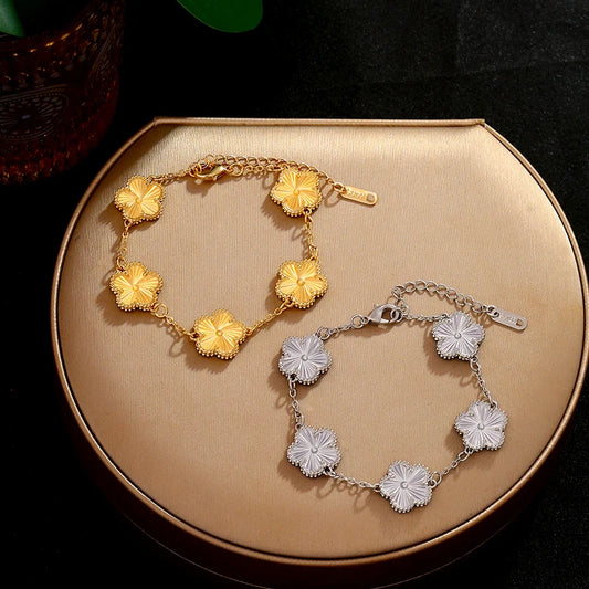 18k Gold-Plated Stainless Steel Five-Leaf Clover Bracelet for Women