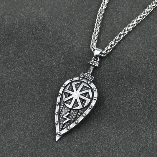 Slavic Kolovrat Pendant Necklace – Viking sword and shield amulet for men and women.
