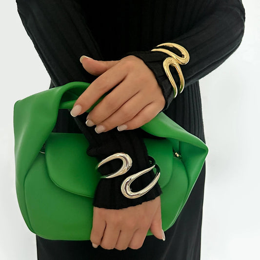 "KunJoe Luxury Irregular Chunky Spring Bangles for Women, Punk Gold Hugging Bracelet"