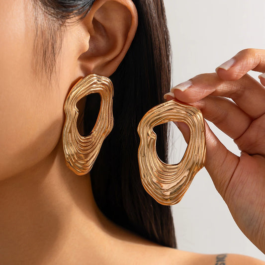 Punk Geometric Gold Stud Earrings for Women