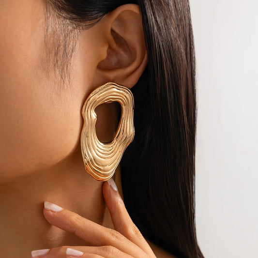 Punk Geometric Gold Stud Earrings for Women