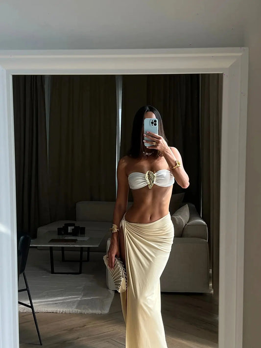 Sexy Bandage Bikini Set with Skirt, High Waist, Push-Up Women’s Swimwear and Beachwea