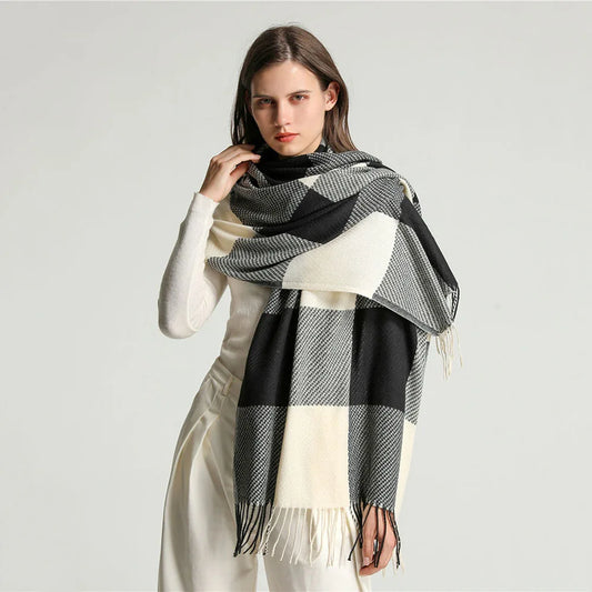 Autumn Winter Korean Grid Tassel Scarf for Women