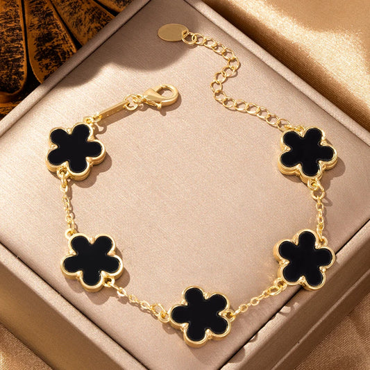 High-Quality Double-Sided Five Leaf Flower Adjustable Bracelet for Women – Lucky Clover Charm