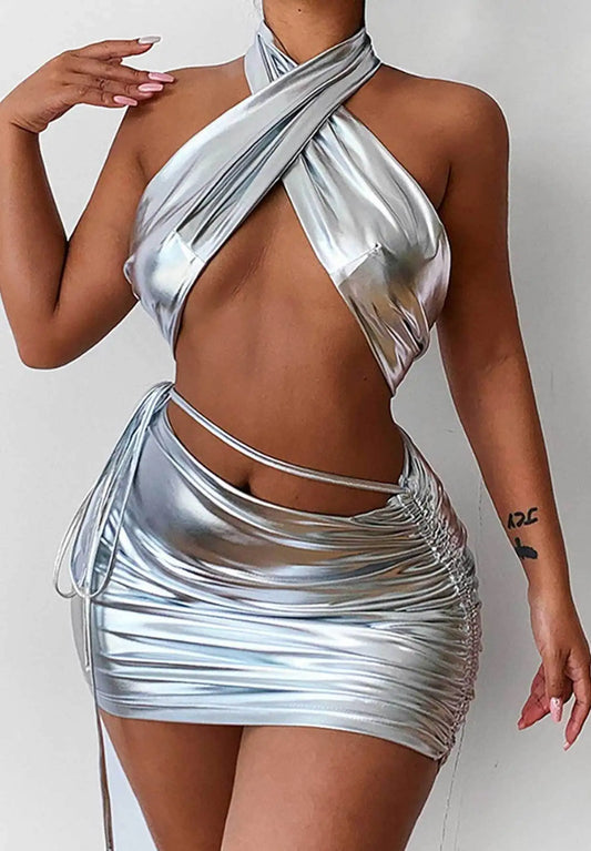 New Sexy Halter Bikini Swimwear with Skirt & Bandage Design