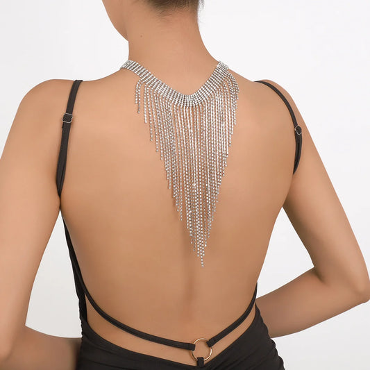 Vintage Cross Border Diamond Tassel Necklace with Water Diamond