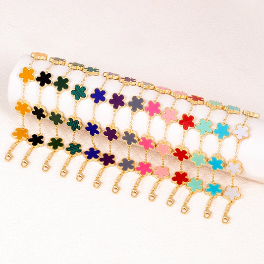 High-Quality Double-Sided Five Leaf Flower Adjustable Bracelet for Women – Lucky Clover Charm