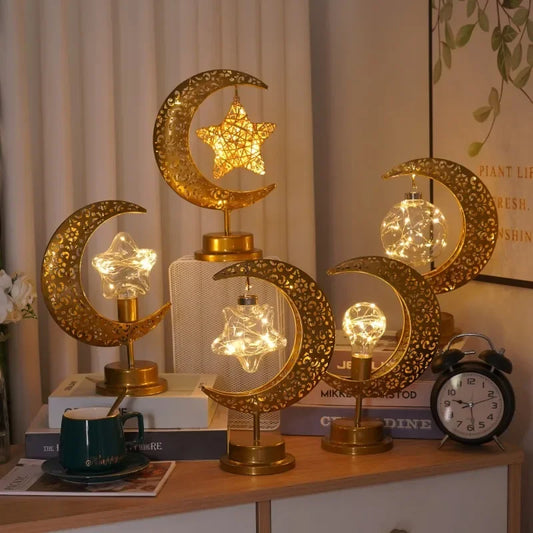 Ramadan Moon Star Light Gold EID Mubarak Ornaments Castle Table Decor 2025 Eid Celebrate Adha Gifts Muslim Desktop Home Decor