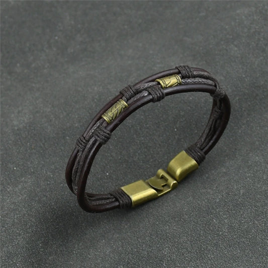 Vintage Multilayer Leather Braid Charm Bracelet for Men and Women