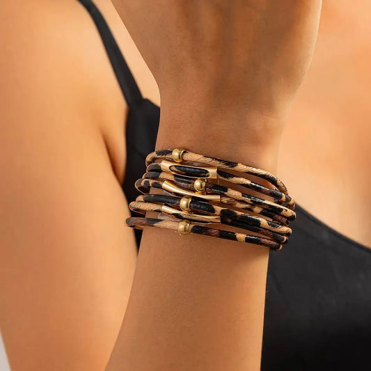 Retro Leopard Multilayer Bracelet for Women