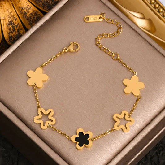 316L Stainless Steel Hollow Five-Leaf Flower Bracelet for Women