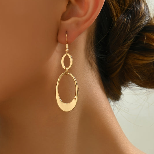 Elegant & Sexy Oval Geometric Drop Earrings - Zinc Alloy, Iron Posts, Perfect for Everyday & Vacation Wear