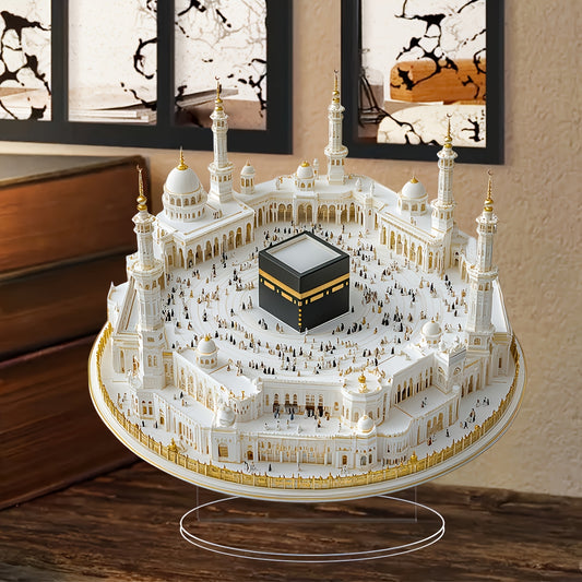 2D Flat A Charming 2D Bohemian-Style Pilgrimage Model, Multifunctional Desktop Display, Made of Acrylic, Bohemian Style, Decorative Signboard for Home Decor, Party Decoration, And Gifts for Ramadan And Eid.